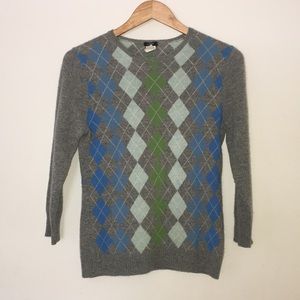 J. Crew 100% Cashmere Argyle Sweater Size M